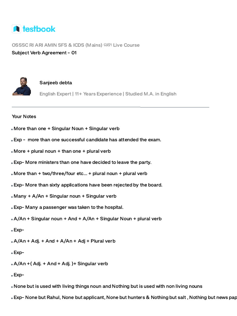 Subject Verb Agreement - 01 - Notes | PDF