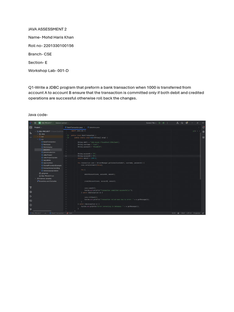 Java JDBC Assessment and Solutions | PDF
