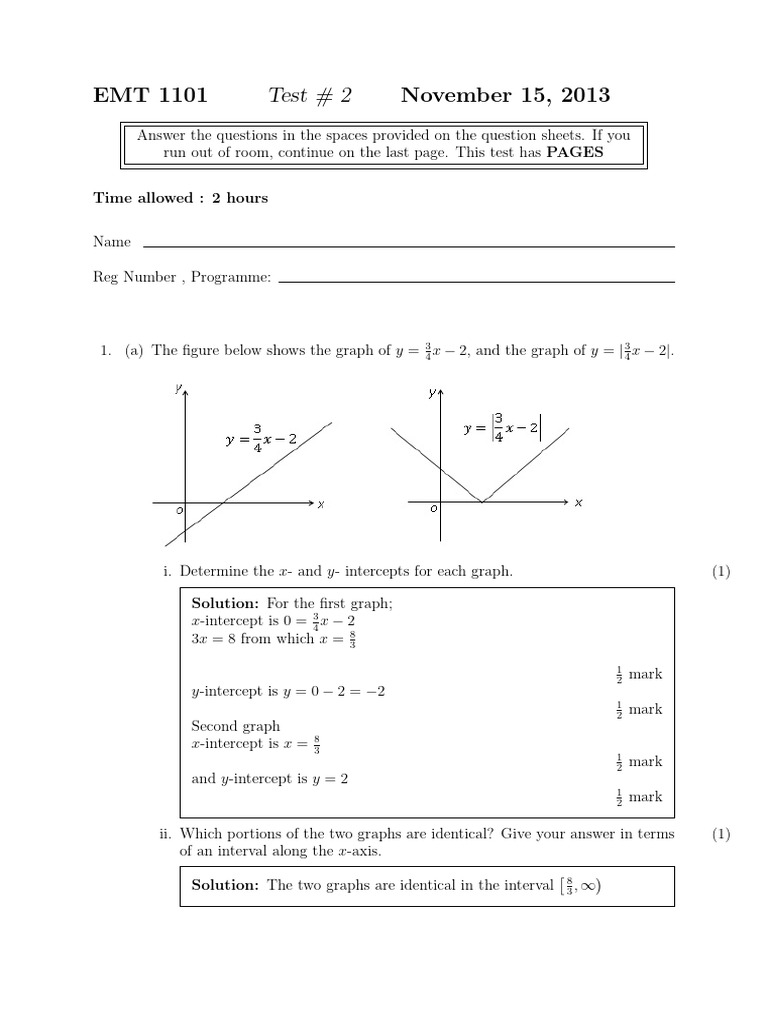 EMT 1101 Test #2 Solutions and Analysis | PDF | Square Root | Functions ...