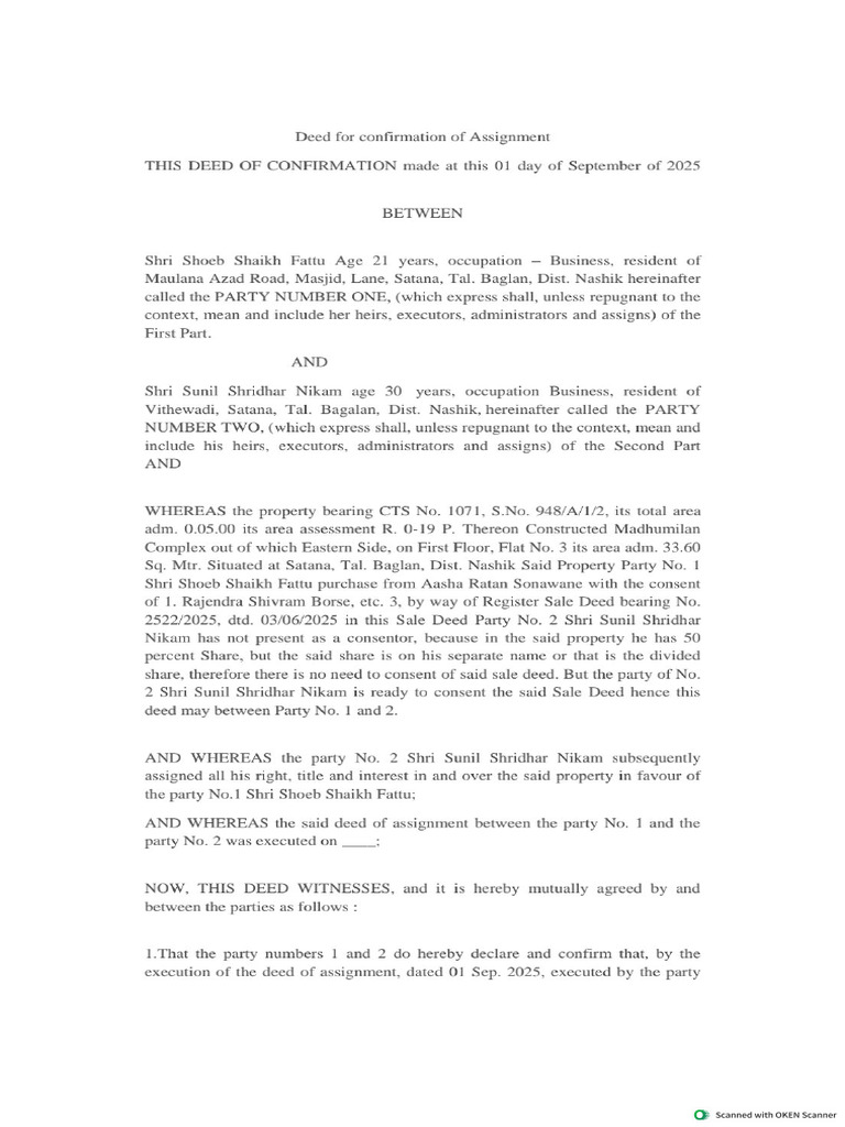 Deed For Confirmation of Assignment | PDF