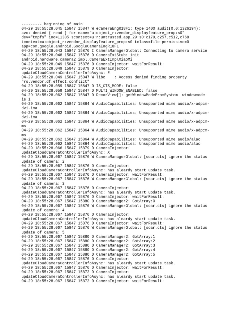 Camera Service Log Analysis | PDF | Software | Computing