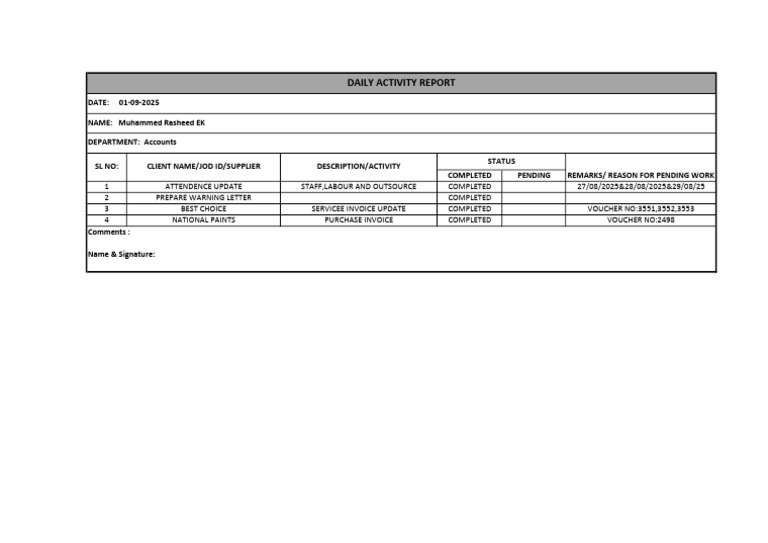 Daily Activity Report - Accounts Update | PDF