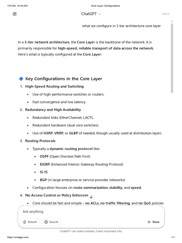 Core Layer Configurations in 3-Tier Architecture | PDF