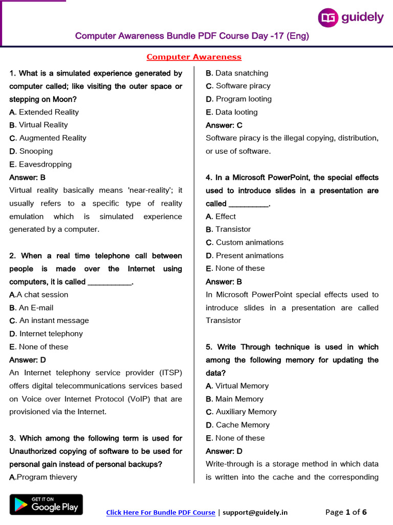 Computer Awareness Quiz Day 17 PDF | PDF | Operating System | Programming