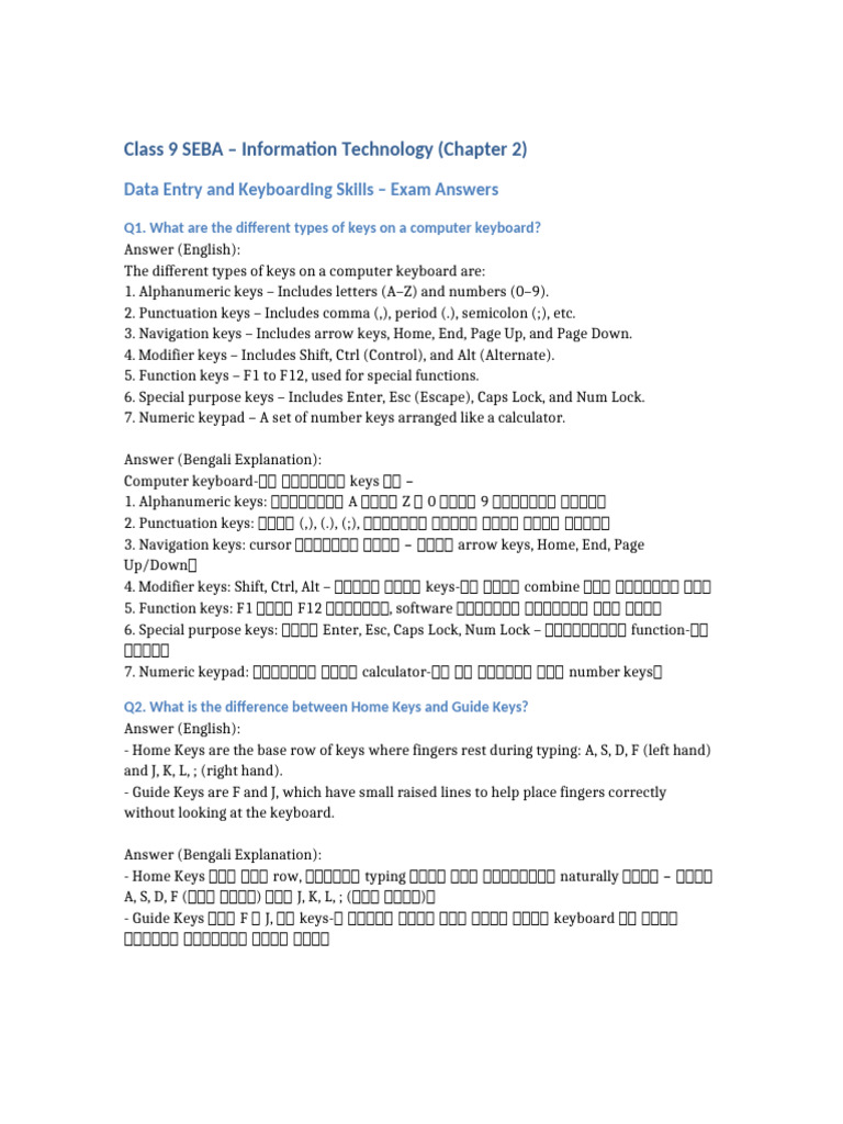 Class 9 IT: Keyboard Skills Overview | PDF | Computer Keyboard | Human ...