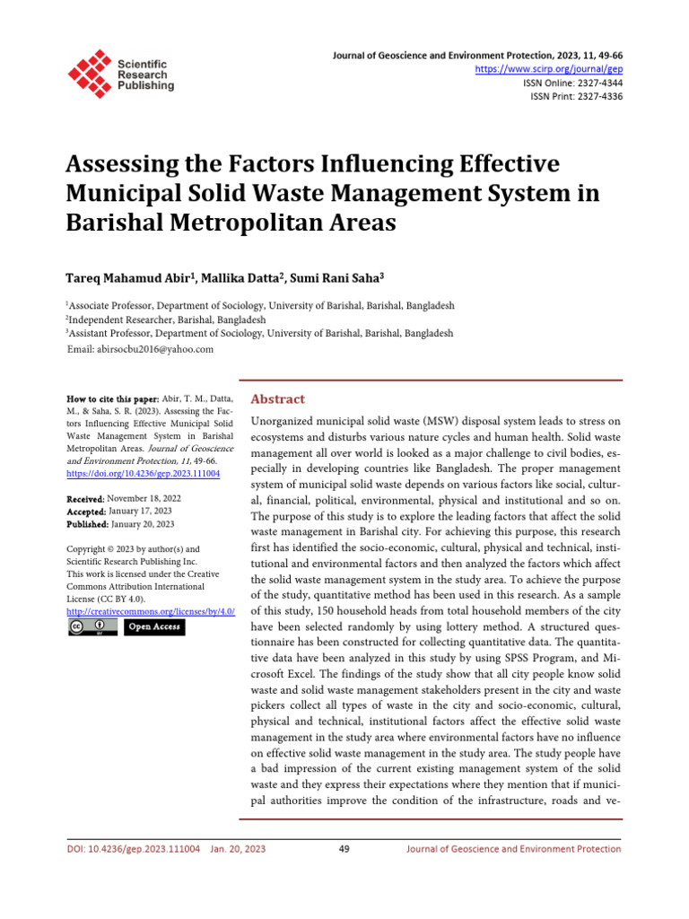 Factors Affecting Waste Management in Barishal | PDF | Waste | Waste ...