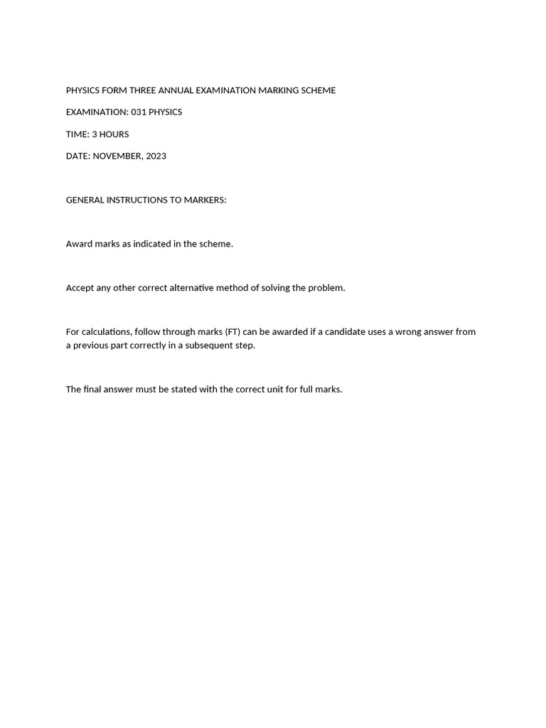 Physics Form Three Exam Marking Scheme | PDF | Heat | Latent Heat