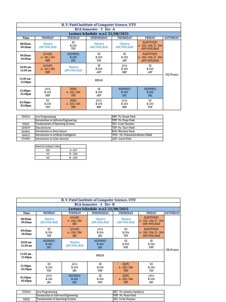BCA Semester 3 Lecture Schedule | PDF | Software Engineering ...