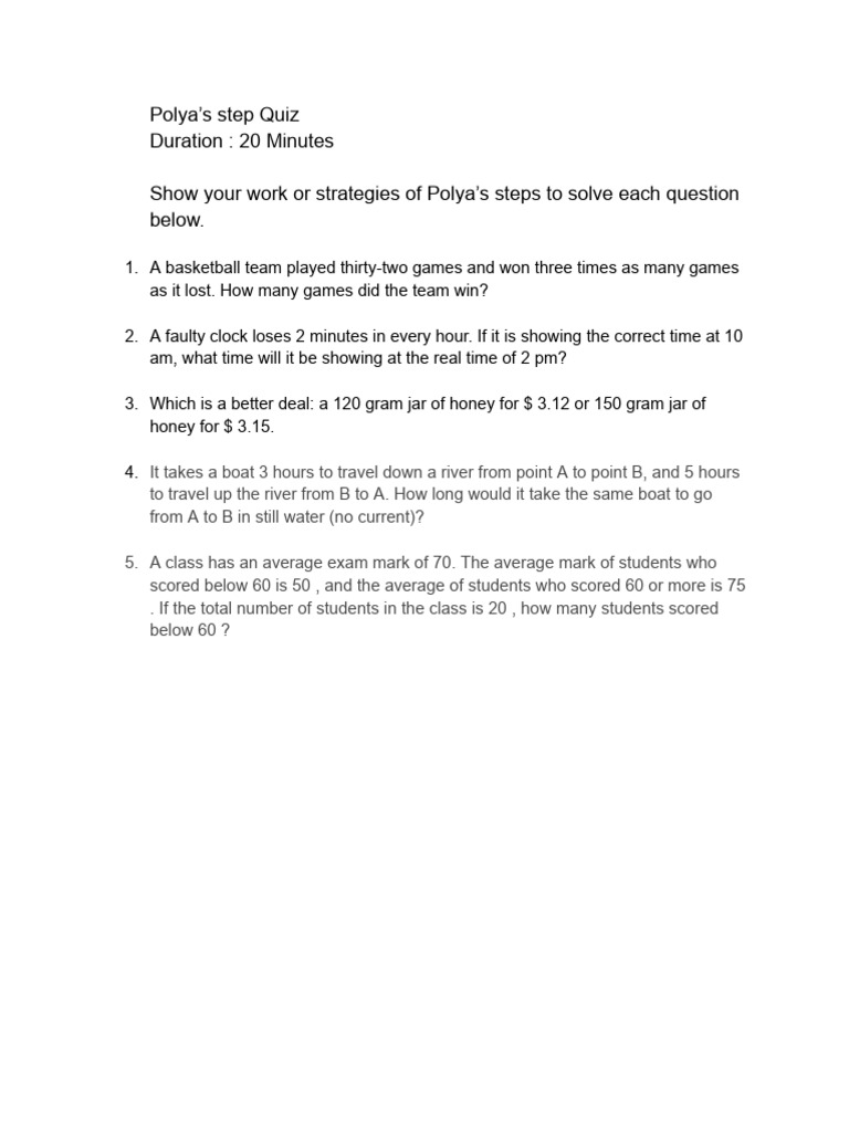 Polya's Step Quiz | PDF