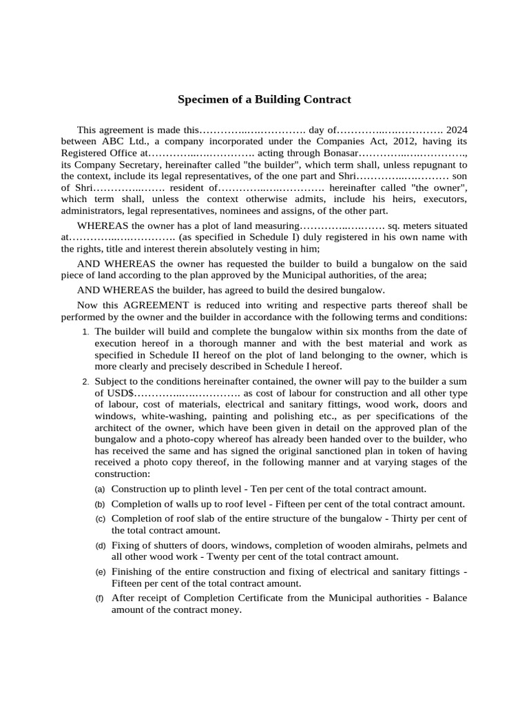 Building Contract Agreement Template | PDF | Window | Tile