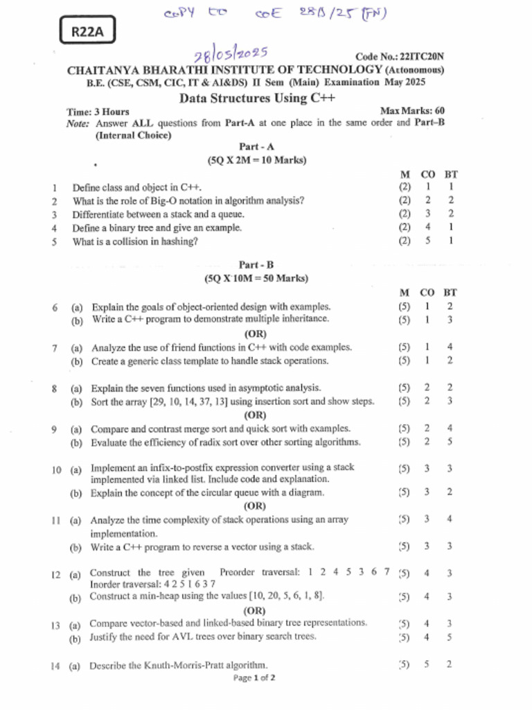 Data Structures Using C++ 22ITC20N | PDF