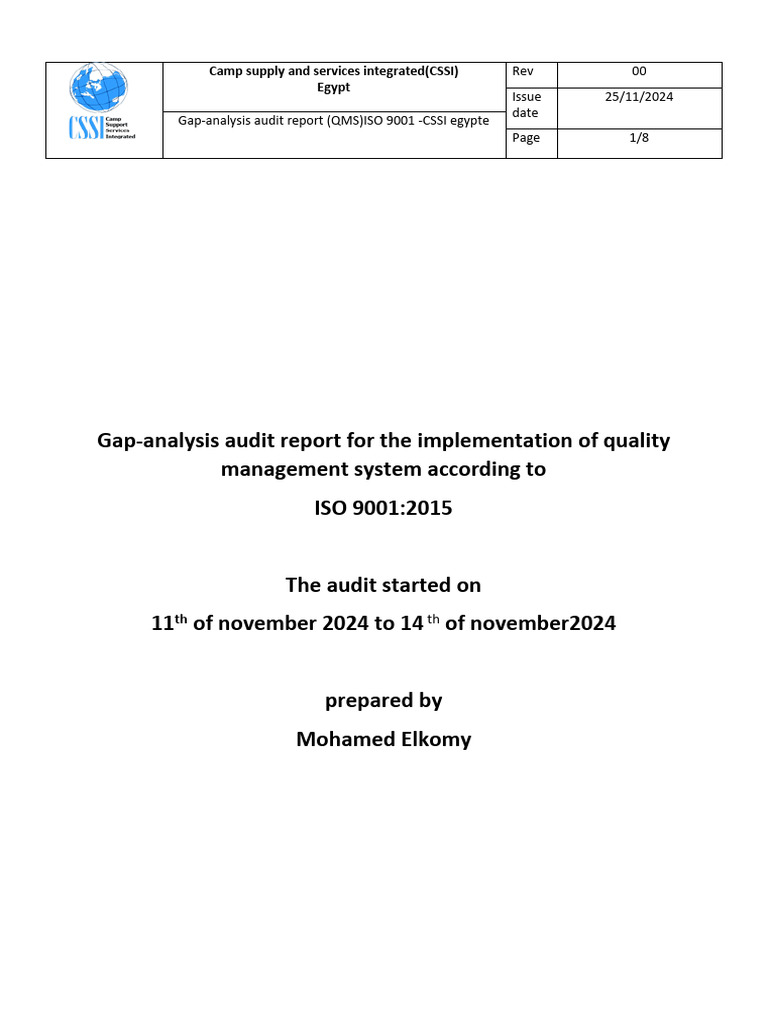 ISO 9001:2015 Gap Analysis Report | PDF | Quality Management System | Audit
