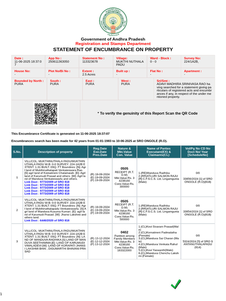 Statement of Encumbrance On Property: Registration and Stamps ...