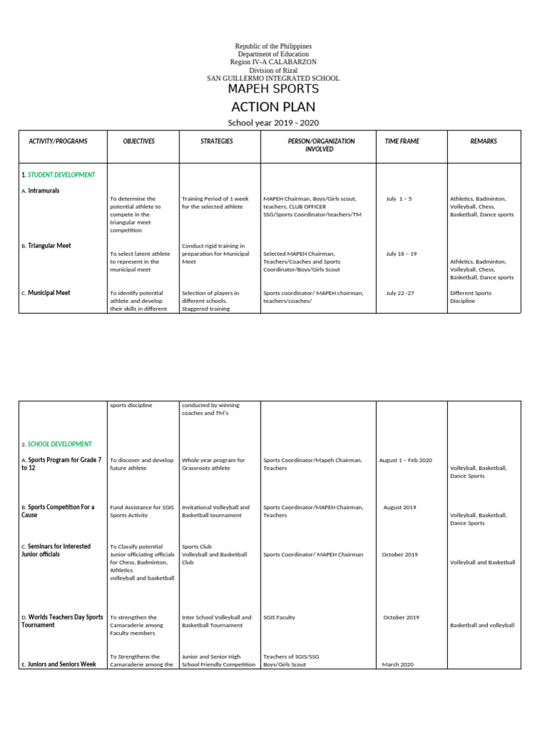 Sports Activity Plan Orig Autosaved | PDF | Sports | Recreation