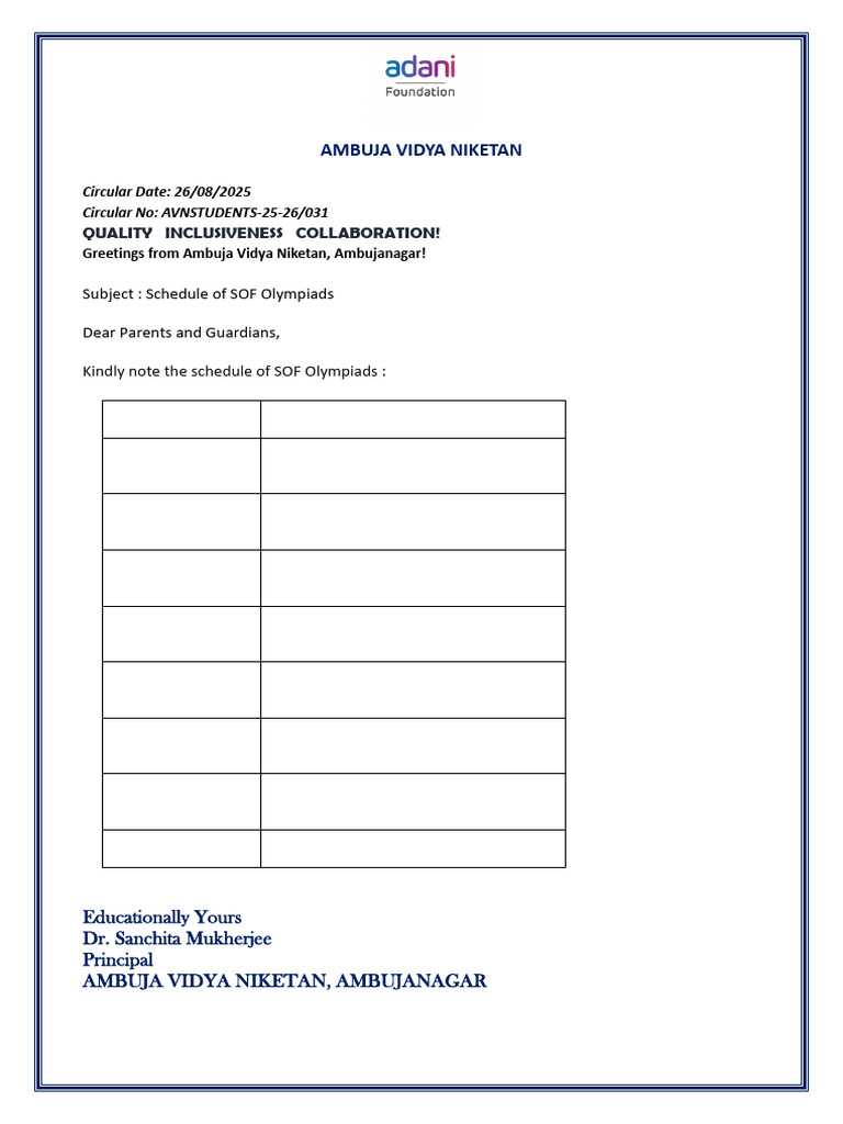SOF Olympiad Schedule 2025-26 | PDF