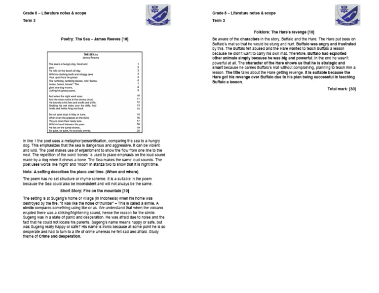 Grade 8 Literature Term 3 Overview | PDF | Poetry