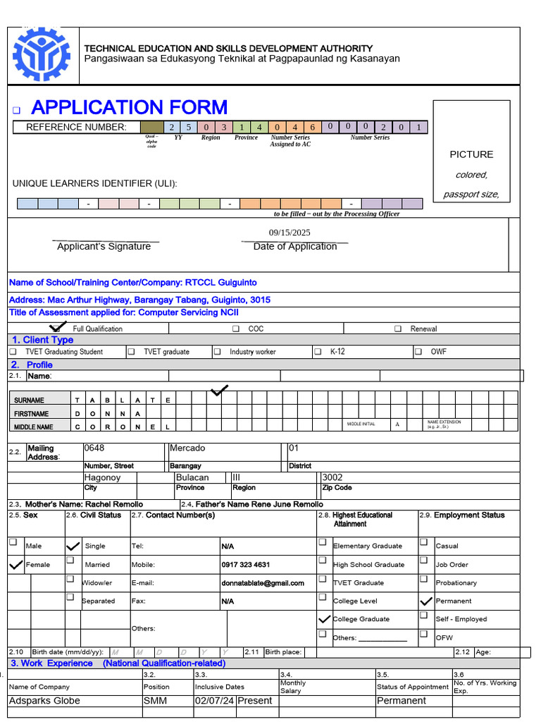 Application for Computer Servicing NCII | PDF