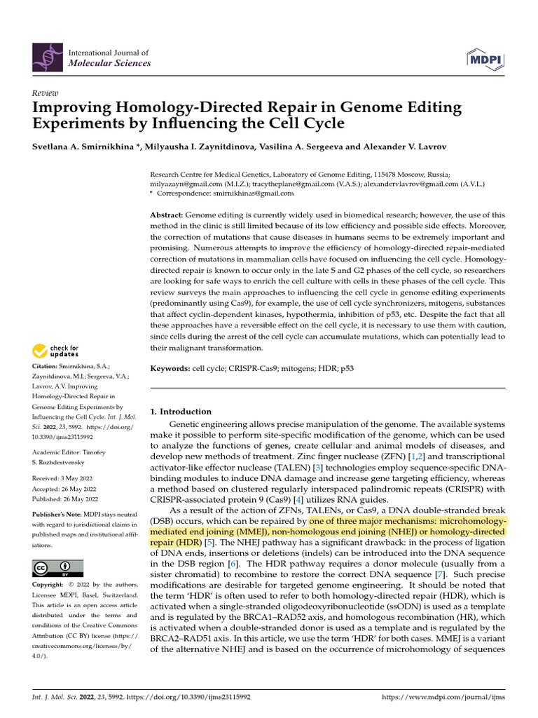 Enhancing HDR in Genome Editing | PDF | Dna Repair | Cell Biology