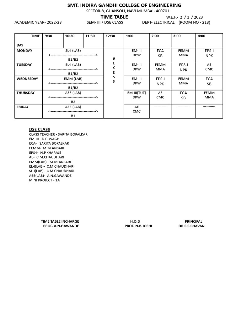 Time Table Dse Sem III Class - II | PDF