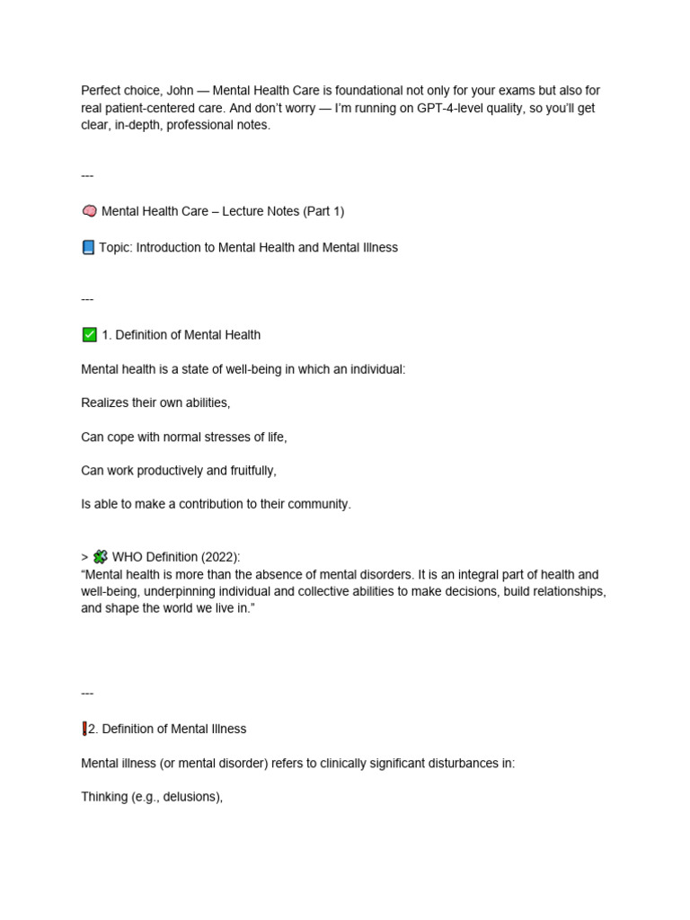 Mental Health PDF by JBM | PDF | Mental Disorder | Major Depressive ...