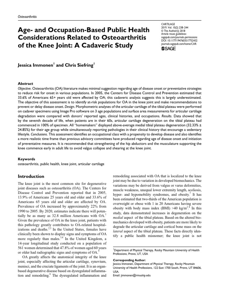 Age - and Occupation-Based Public Health and Knee OA | PDF | Knee | Joint