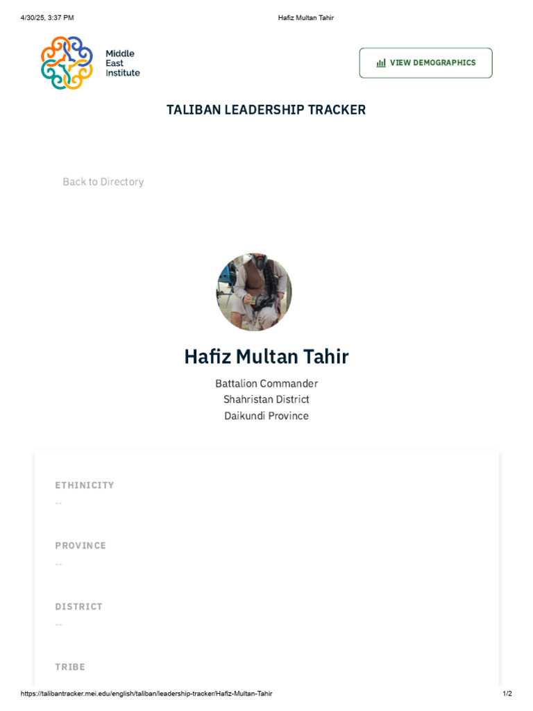 Taliban Leadership Tracker: Hafiz Multan Tahir | PDF | Taliban ...