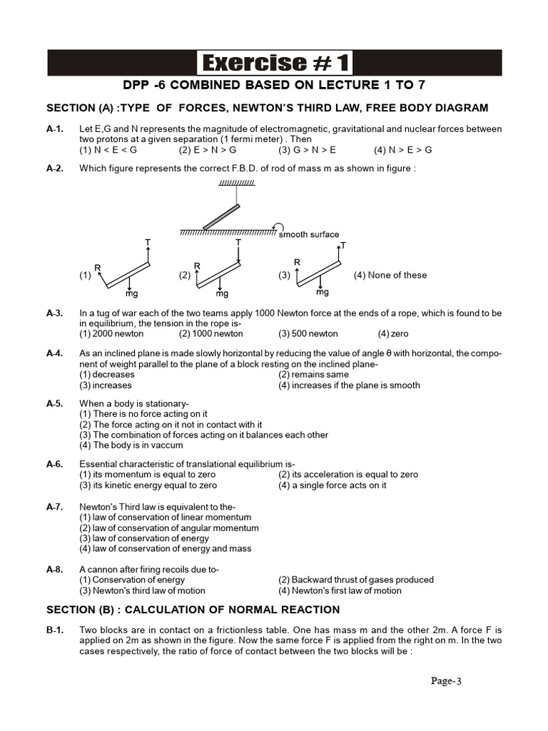 02557f524f3e7-NLM DPP 6 Based On Lecture 1 To 7 | PDF | Force | Momentum