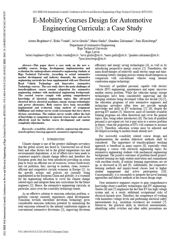 E-Mobility Course Design in Engineering | PDF | Electric Vehicle ...