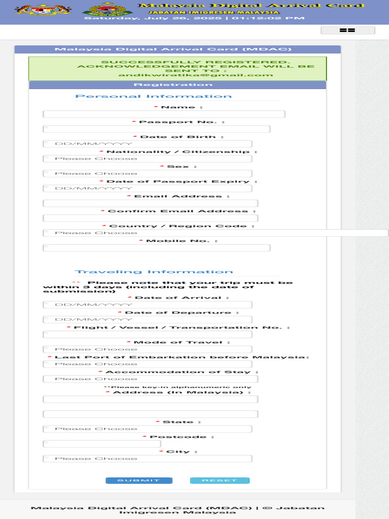Malaysia Digital Arrival Card - MDAC | PDF