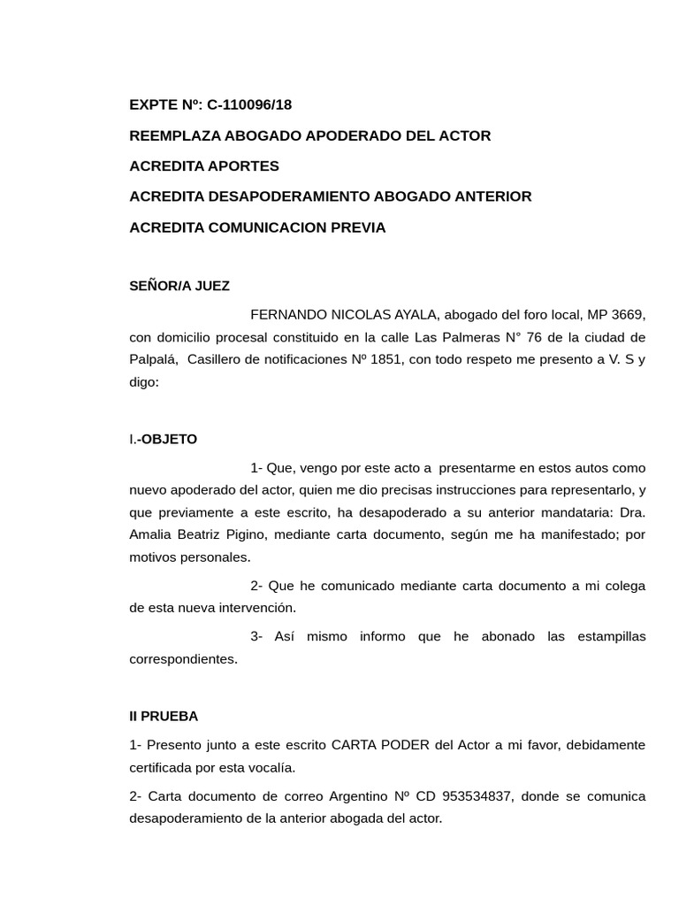 Nuevo Apoderado en Expediente C-110096/18 | PDF