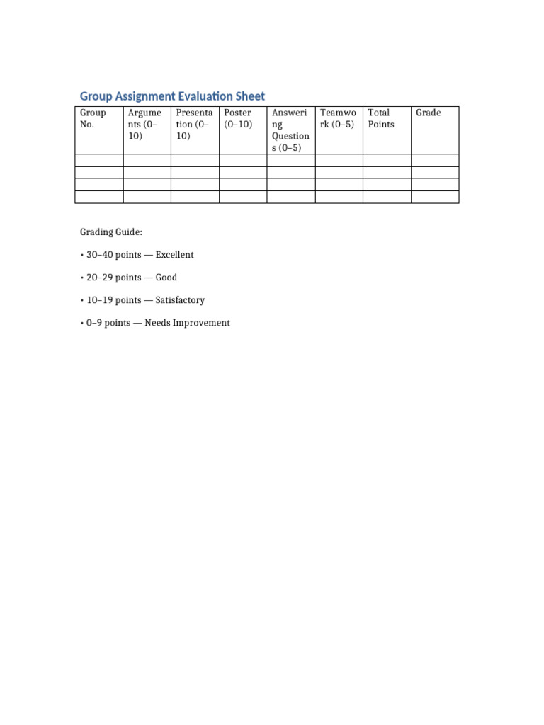 Group Assignment Evaluation Criteria | PDF