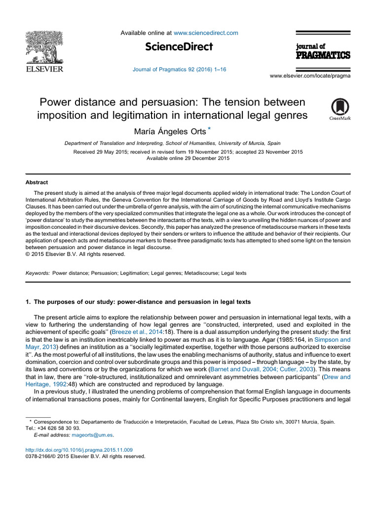 Power Distance in Legal Persuasion | PDF | Discourse | Linguistics
