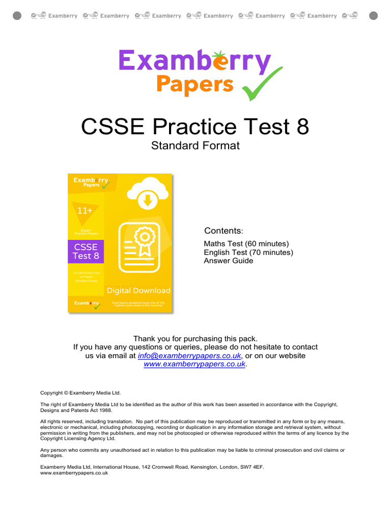 CSSE Maths Practice Test 8 | PDF