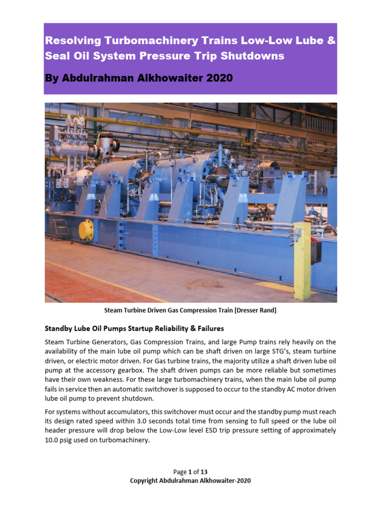 Turbomachinery Lube Oil Pressure Solutions | PDF | Pump | Bearing ...