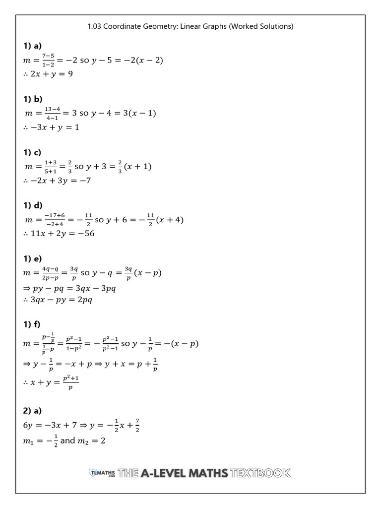 Coordinate Geometry: Linear Graphs Solutions | PDF | Area | Perpendicular