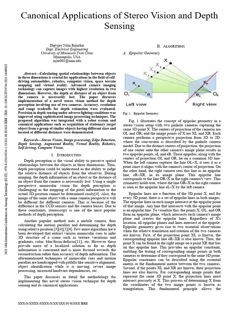 Canonical Applications of Stereo Vision and Depth Sensing | PDF | Image ...