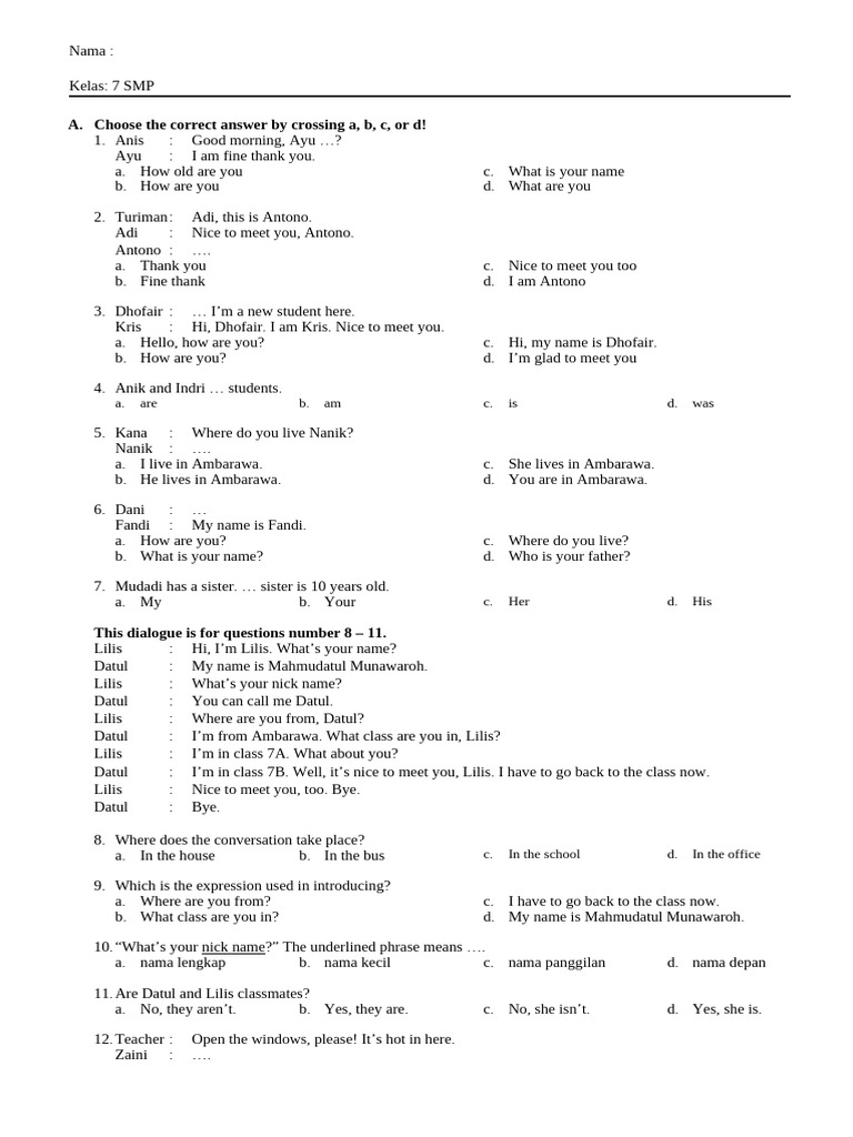 English Dialogue Exercises for 7th Grade | PDF | Chess Openings | Chess ...