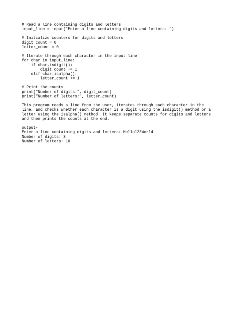 Count Digits and Letters in Input | PDF