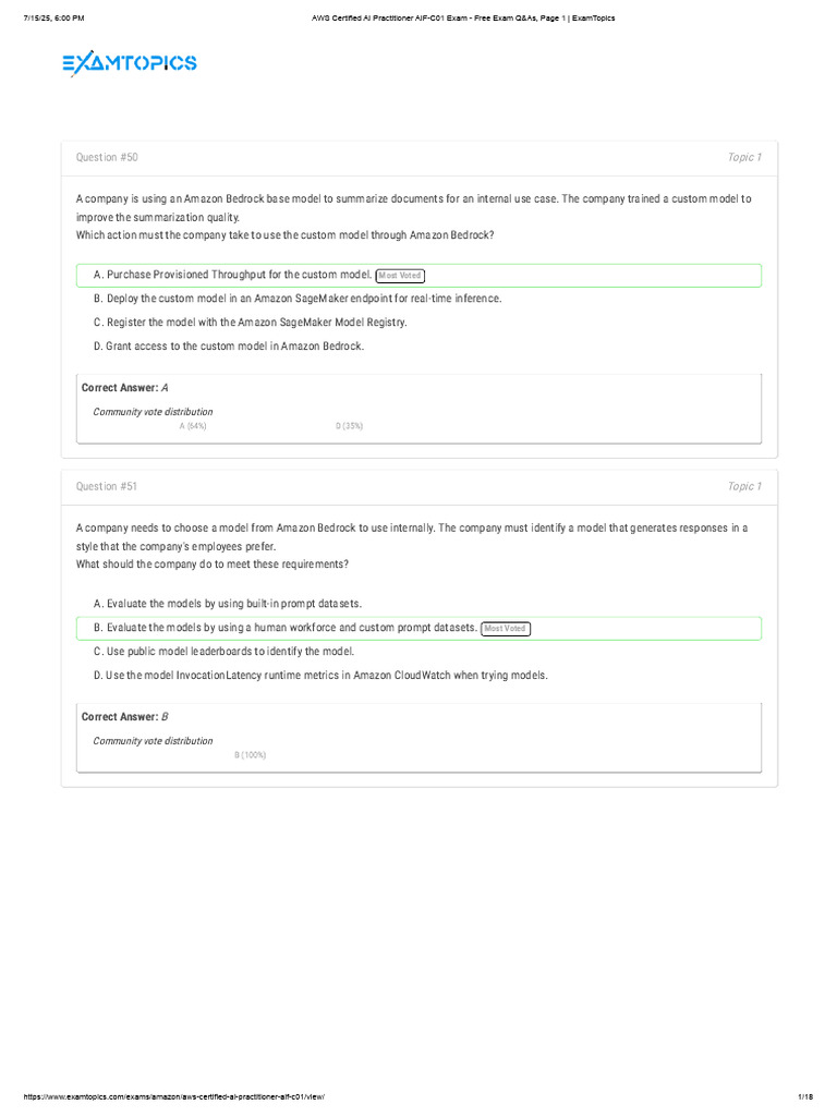 AWS AI Practitioner Exam Questions | PDF | Machine Learning ...