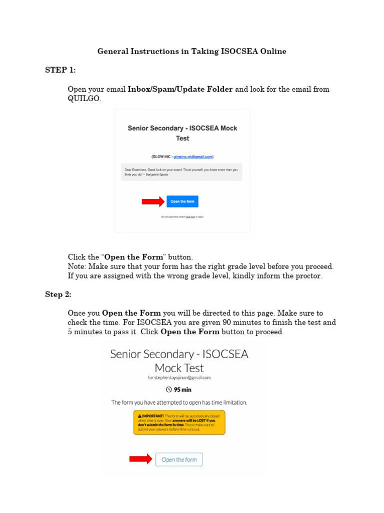Instructions in Taking Isocsea Online 2 | PDF