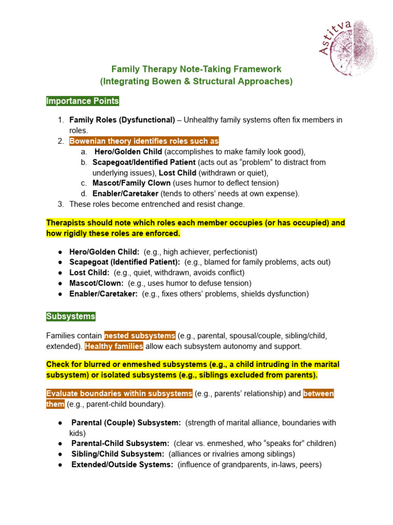 Family Therapy Note-Taking Guide | PDF | Anxiety | Parenting