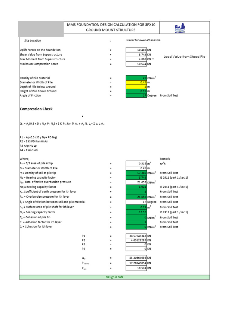 Foundation Design Calculation for Piles | PDF | Applied And ...