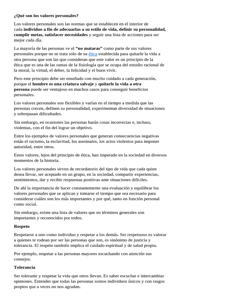 Definición de Valores Personales | PDF | Justicia | Crimen y violencia