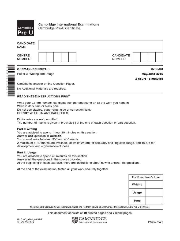Cambridge Pre-U Certificate | PDF