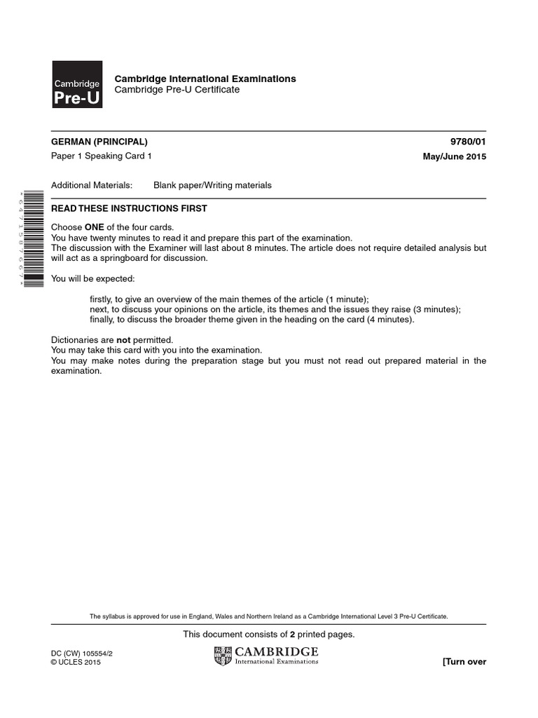Cambridge Pre-U Certificate | PDF