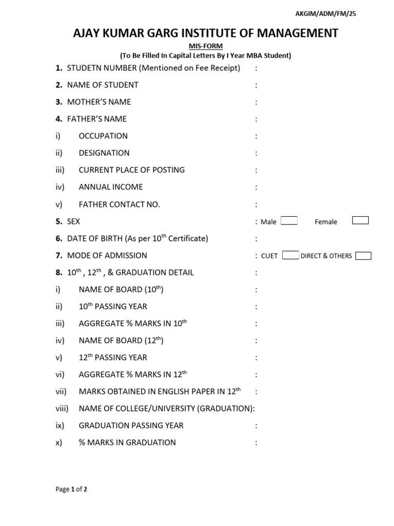 MBA Admission MIS Form Template | PDF | Chess Theory | Chess