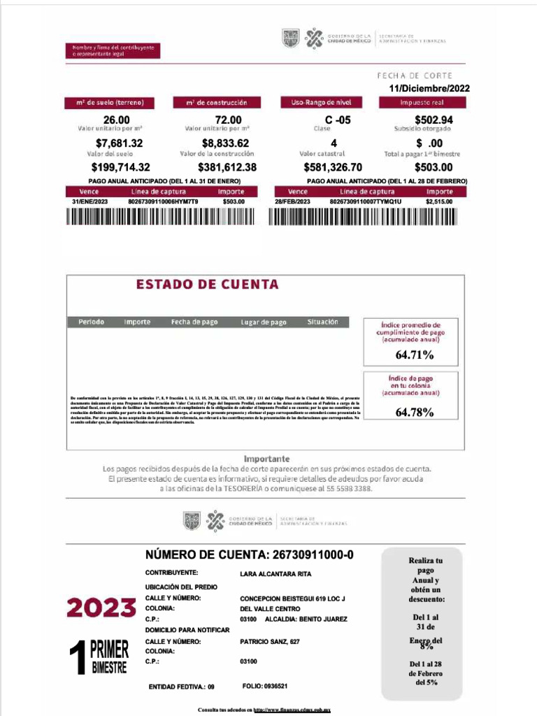 Propuesta de Pago Impuesto Predial 2023 | PDF | Gobierno