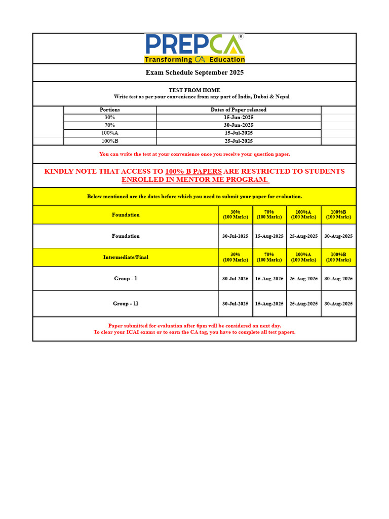 Prepca Cut Off Dates - Sept 25 | PDF