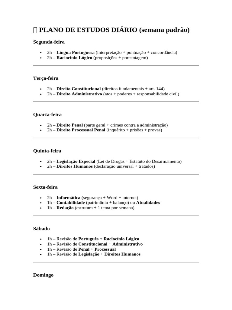 Plano de Estudos Diário para Concursos | PDF