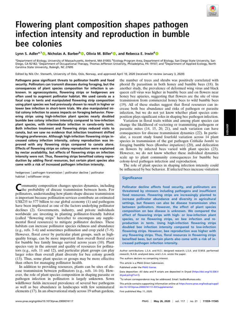 Plant Composition Affects Bumble Bee Health | PDF | Pollinators | Bumblebee